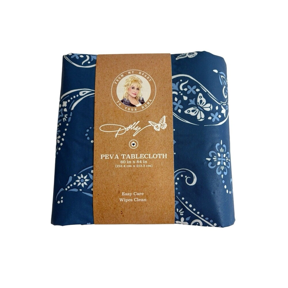 Dolly Parton Peva Tablecloth 60 X 84 Blue Butterfly/Bandana Print Easy Wipe NEW